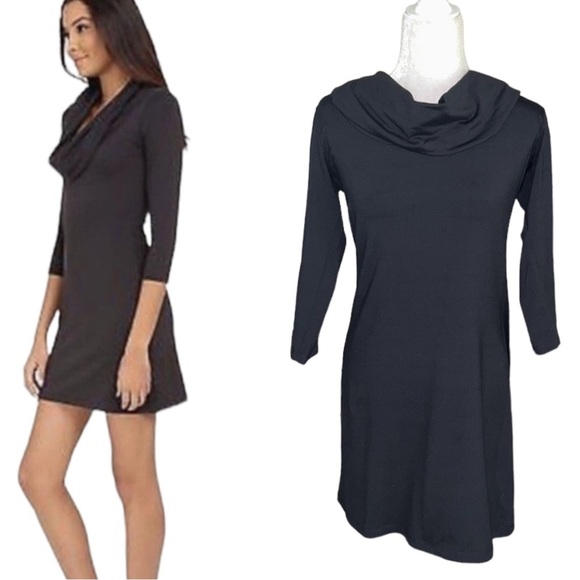 NEW Susana Monaco Black Draped Cowl Neck Knit Mini Dress - L - Picture 1 of 16